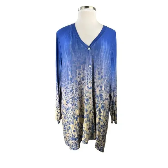 LOGO by Lori Goldstein Printed Ombre Knit Button Front Cardigan Plus Size 3X - Picture 4 of 15